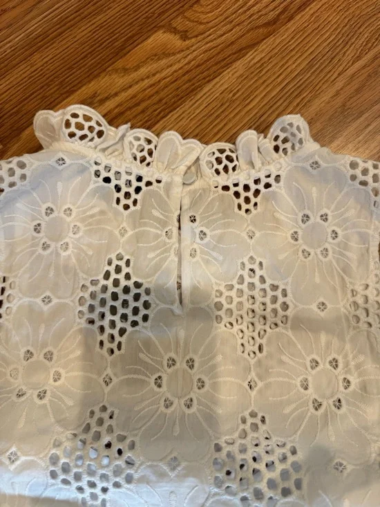 J.CREW White Floral Lace Ruffle High Neck Sleeveless Blouse Women’s XS - Picture 15 of 15